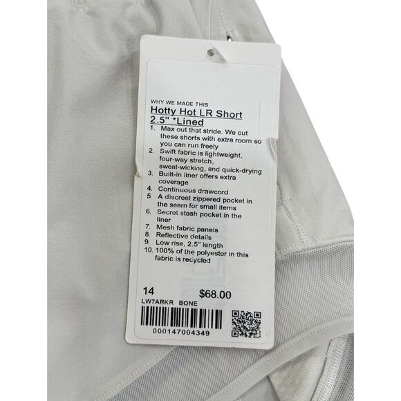 Lululemon Womens Hotty Hot LR Short 2.5" Lined White Running Size 14 NEW - Picture 4 of 8